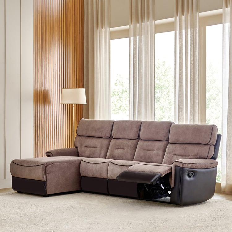 Cristian Fabric 3-Seater Recliner with Left Chaise - Brown