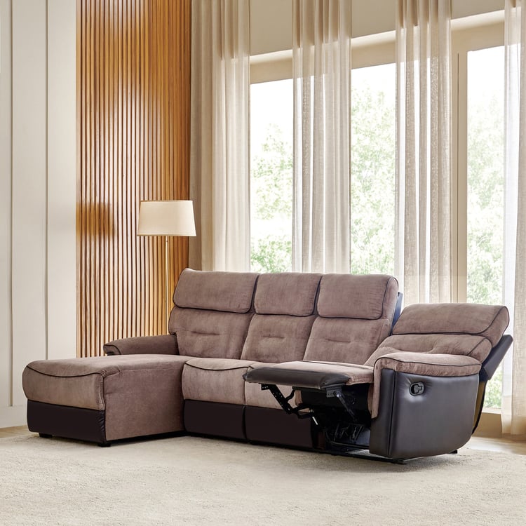 Cristian Fabric 3-Seater Recliner with Left Chaise - Brown