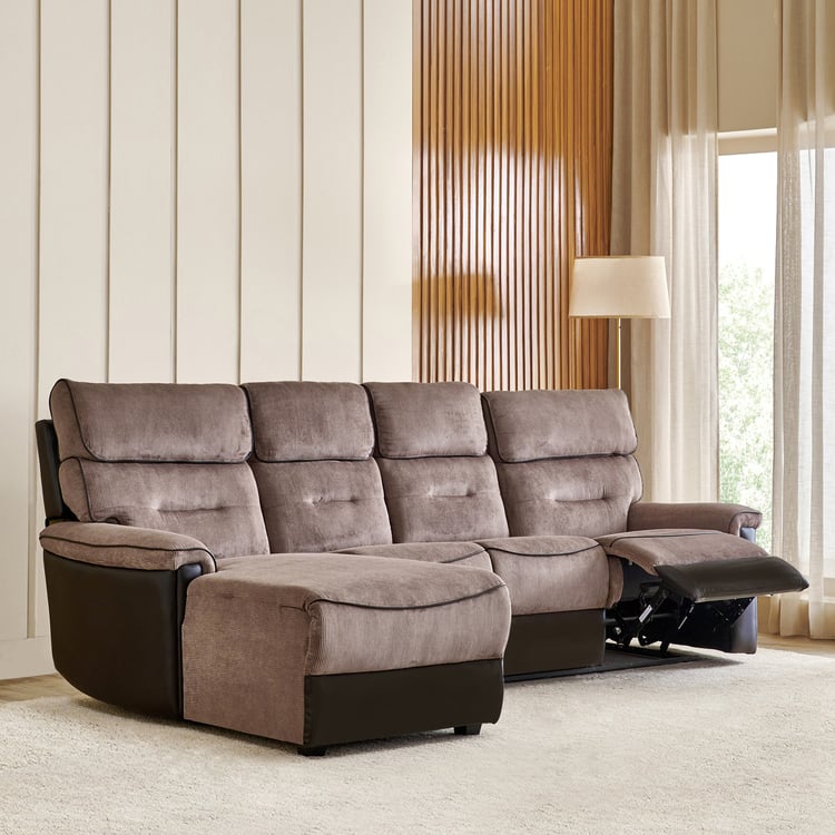 Cristian Fabric 3-Seater Recliner with Left Chaise - Brown