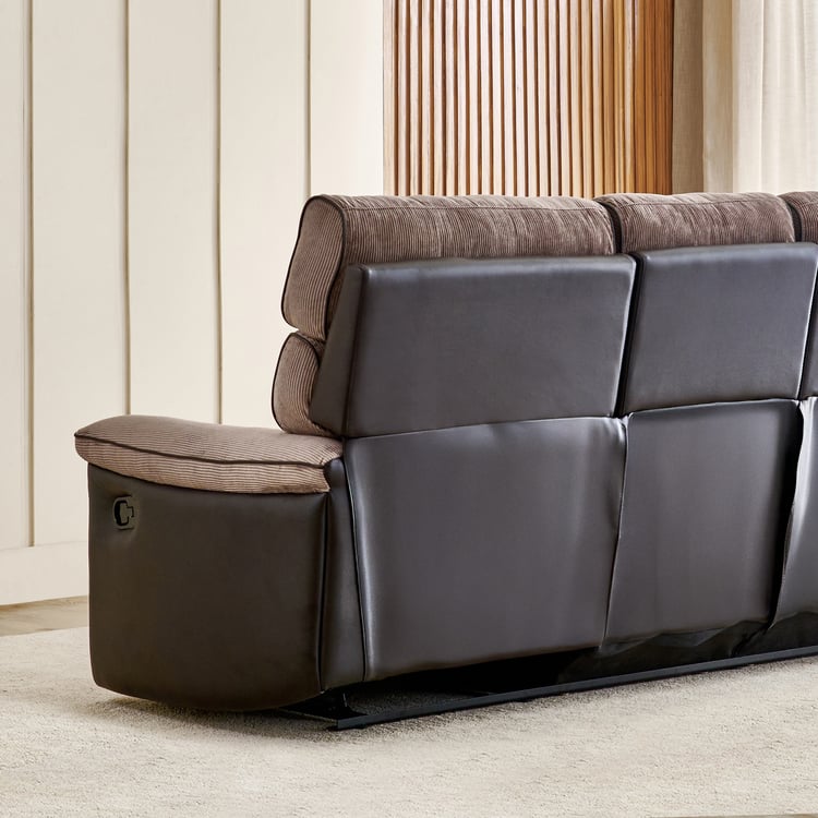 Cristian Fabric 3-Seater Recliner with Left Chaise - Brown