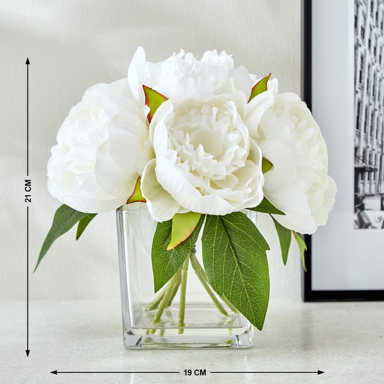 Gloria Crystal Artificial Peony Flowers in Glass Vase