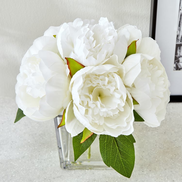 Gloria Crystal Artificial Peony Flowers in Glass Vase