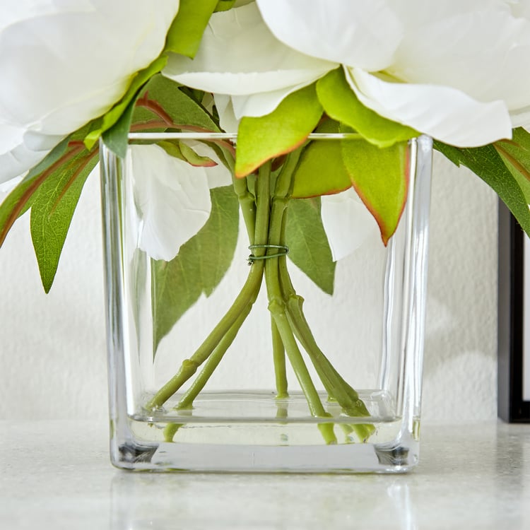 Gloria Crystal Artificial Peony Flowers in Glass Vase