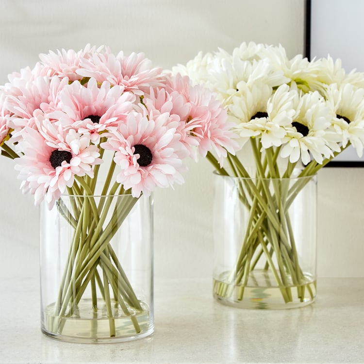 Gloria Prism Artificial Gerbera Flowers in Glass Vase