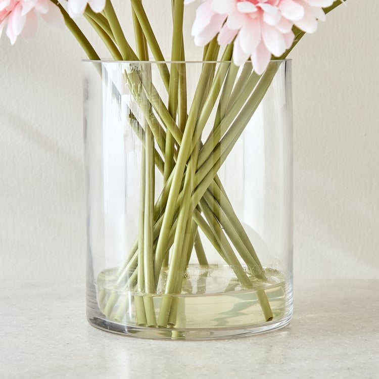 Gloria Prism Artificial Gerbera Flowers in Glass Vase