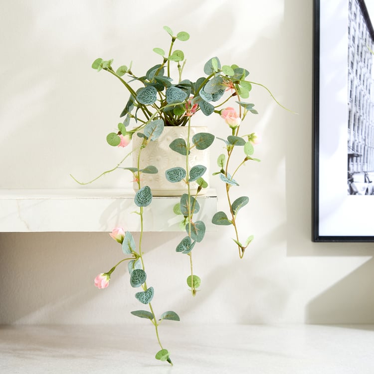 Gloria Drape Artificial Rose Bud Hanging Creeper in Ceramic Pot