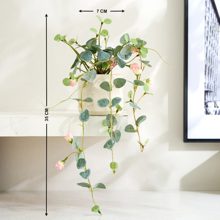 Gloria Drape Artificial Rose Bud Hanging Creeper in Ceramic Pot