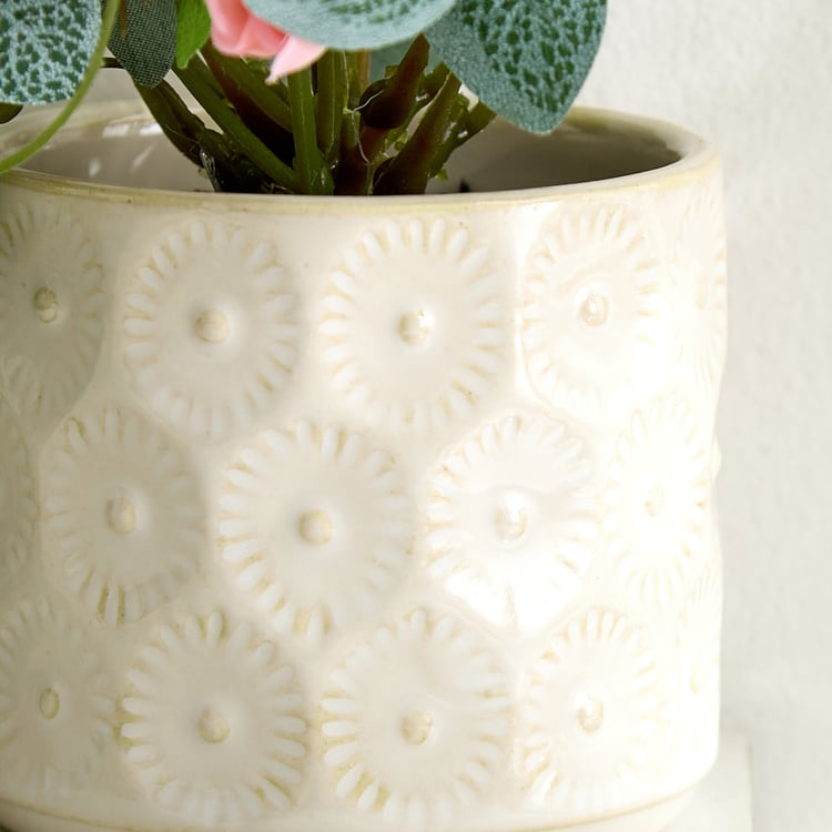 Gloria Drape Artificial Rose Bud Hanging Creeper in Ceramic Pot