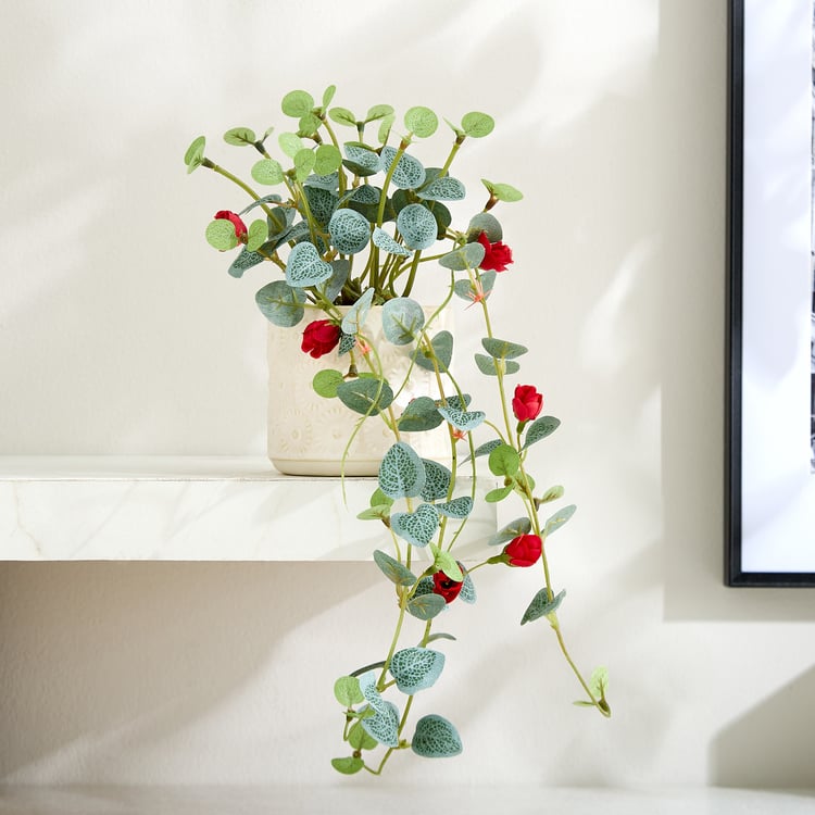 Gloria Drape Artificial Rose Hanging Creeper in Ceramic Pot