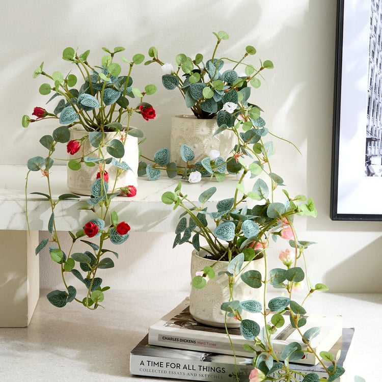 Gloria Drape Artificial Rose Hanging Creeper in Ceramic Pot