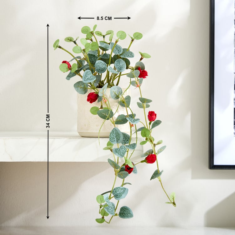 Gloria Drape Artificial Rose Hanging Creeper in Ceramic Pot