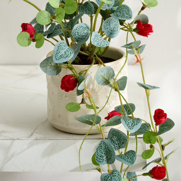 Gloria Drape Artificial Rose Hanging Creeper in Ceramic Pot