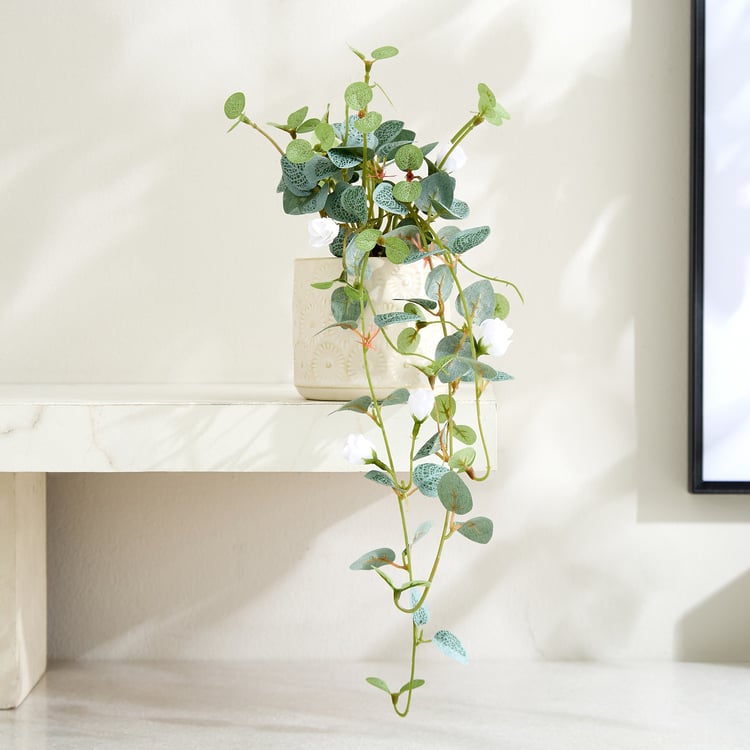 Gloria Drape Artificial Rose Bud Hanging Creeper in Ceramic Pot