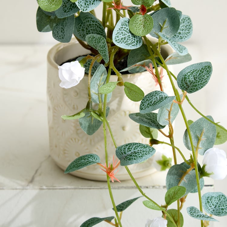 Gloria Drape Artificial Rose Bud Hanging Creeper in Ceramic Pot