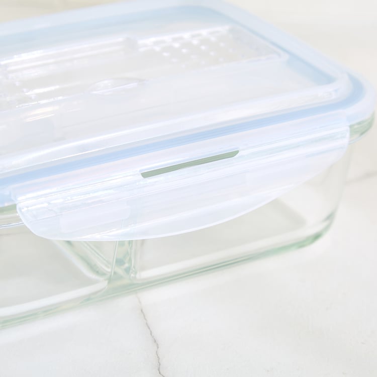 Korobka Astero Borosilicate Glass Divider Lunch Box with Cutlery - 980ml