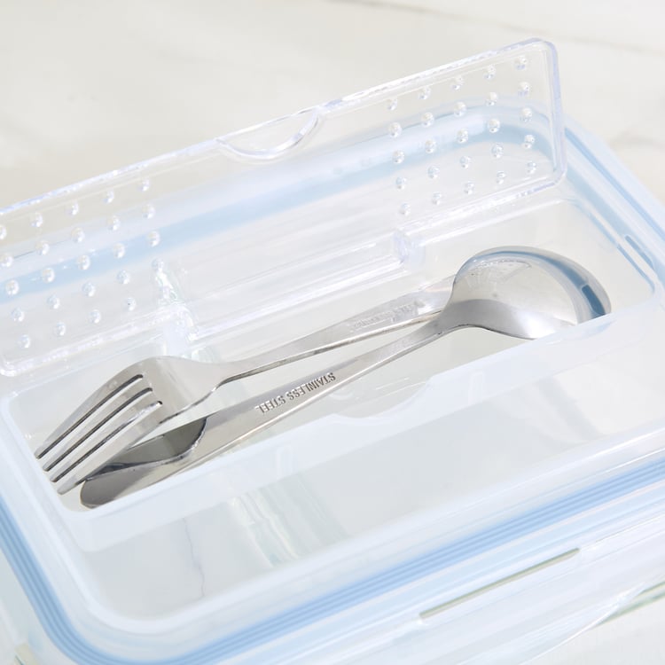 Korobka Astero Borosilicate Glass Divider Lunch Box with Cutlery - 980ml