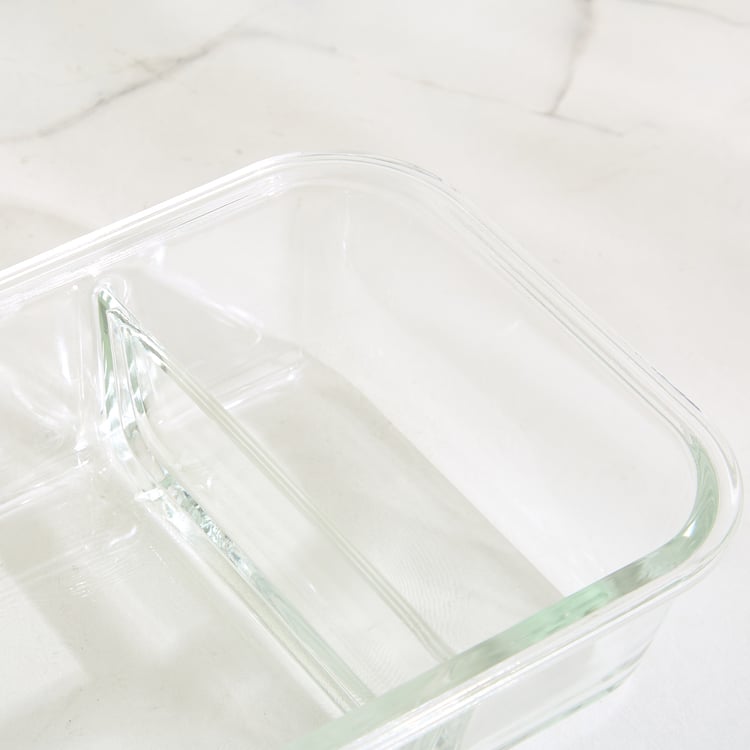 Korobka Astero Borosilicate Glass Divider Lunch Box with Cutlery - 980ml