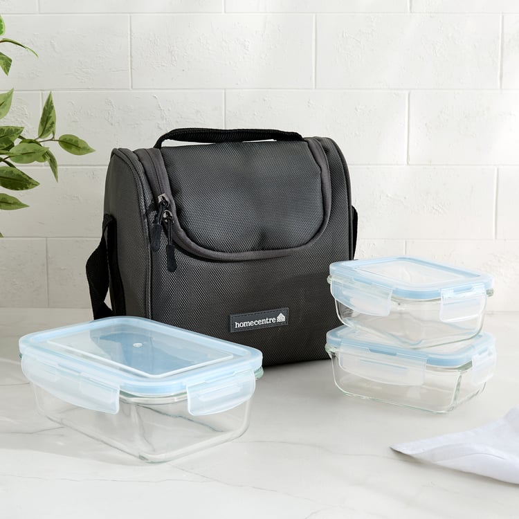 Korobka Brooklyn Set of 3 Borosilicate Glass Lunch Box with Bag
