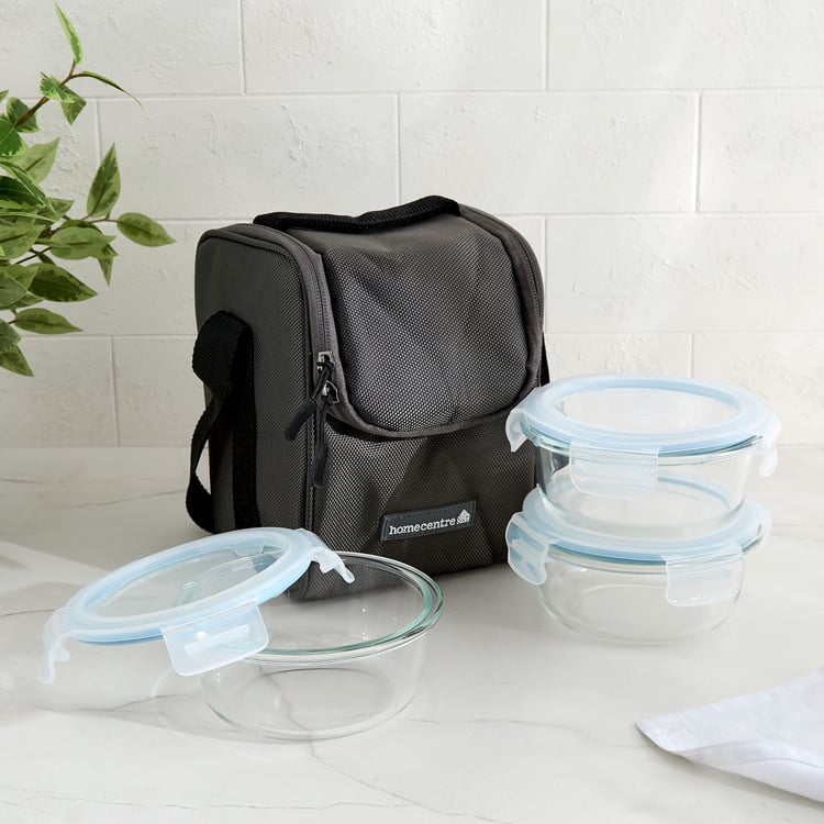 Korobka Brooklyn Set of 3 Borosilicate Glass Lunch Box with Bag- 400ml