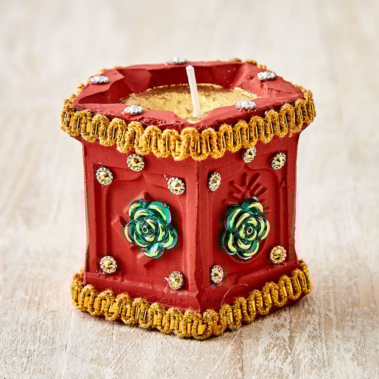 Utsav Set of 2 Clay Embellished Tulsi Diyas