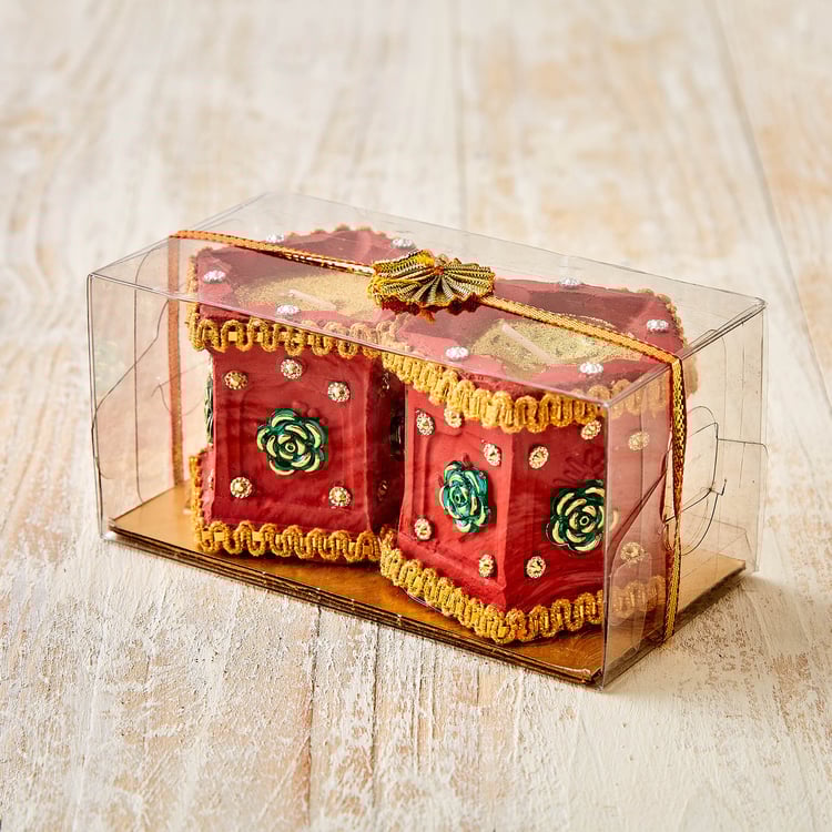Utsav Set of 2 Clay Embellished Tulsi Diyas