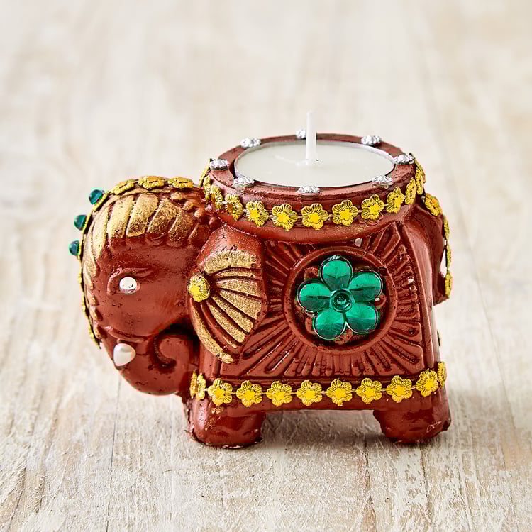 Utsav Set of 2 Clay Embellished Elephant Diyas