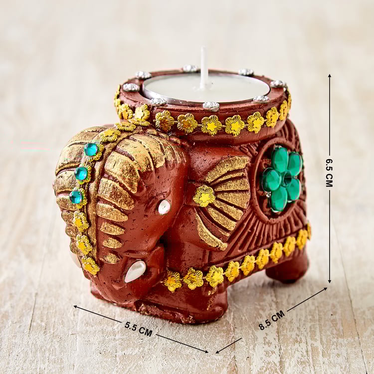 Utsav Set of 2 Clay Embellished Elephant Diyas