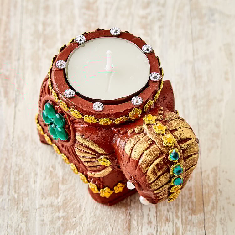 Utsav Set of 2 Clay Embellished Elephant Diyas