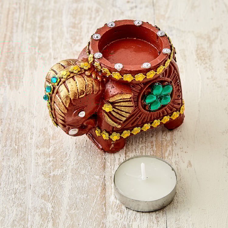 Utsav Set of 2 Clay Embellished Elephant Diyas