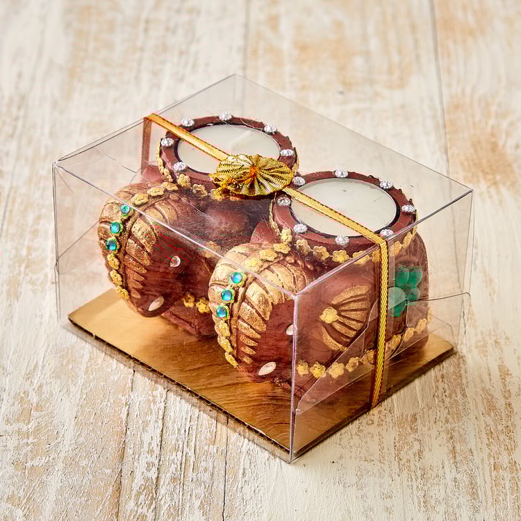 Utsav Set of 2 Clay Embellished Elephant Diyas