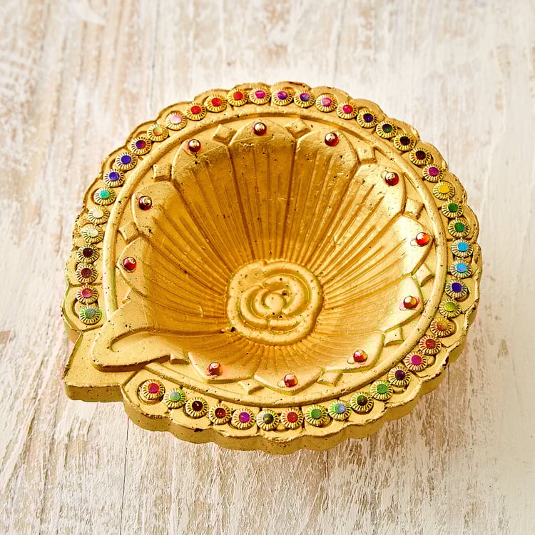 Utsav Clay Embellished Akhand Diya