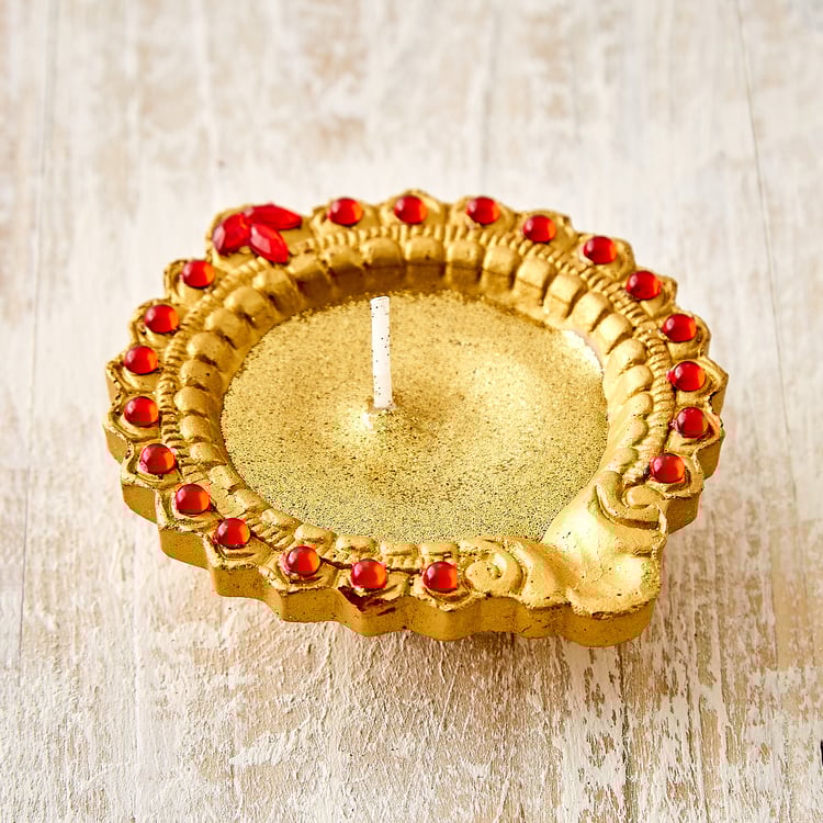 Utsav Set of 4 Clay Embellished Leaf Diyas