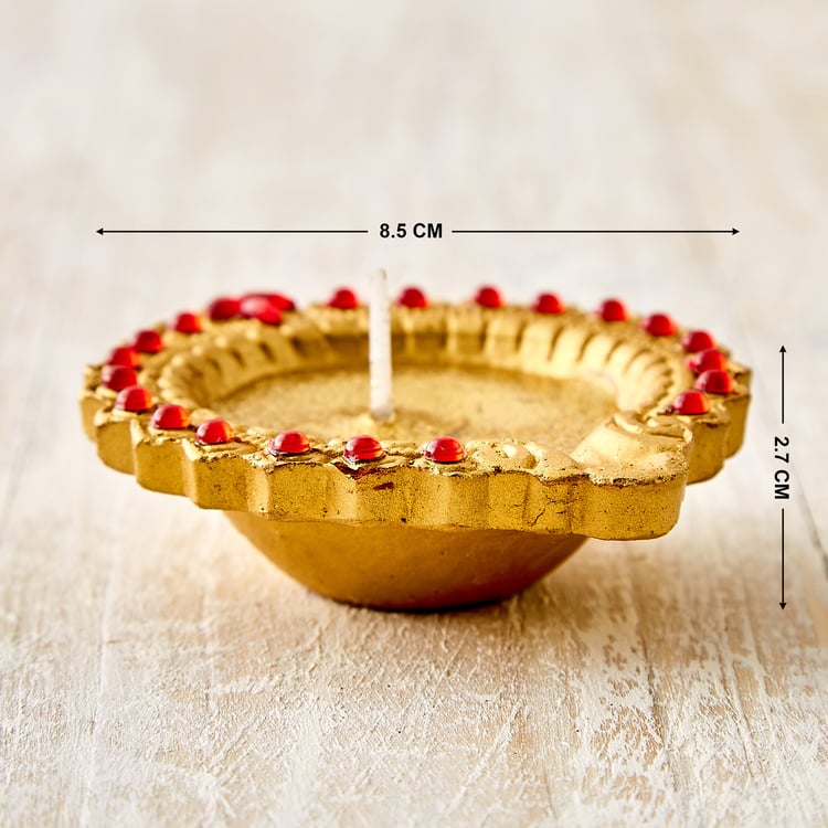 Utsav Set of 4 Clay Embellished Leaf Diyas