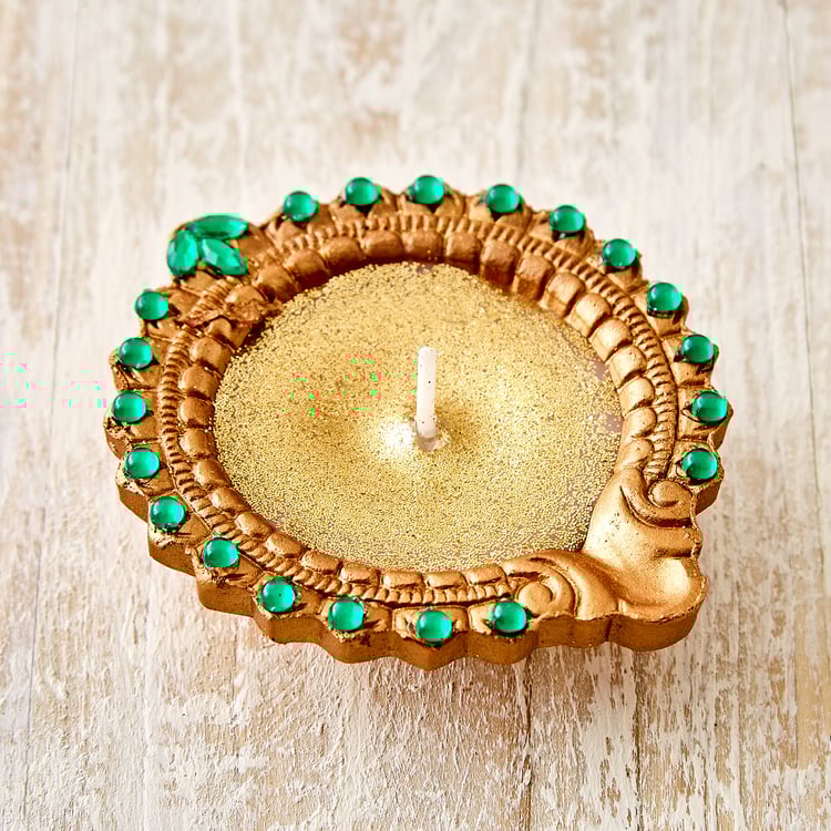 Utsav Set of 4 Clay Embellished Leaf Diyas