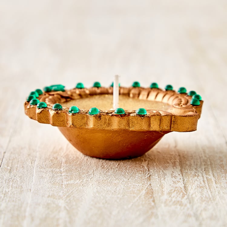Utsav Set of 4 Clay Embellished Leaf Diyas