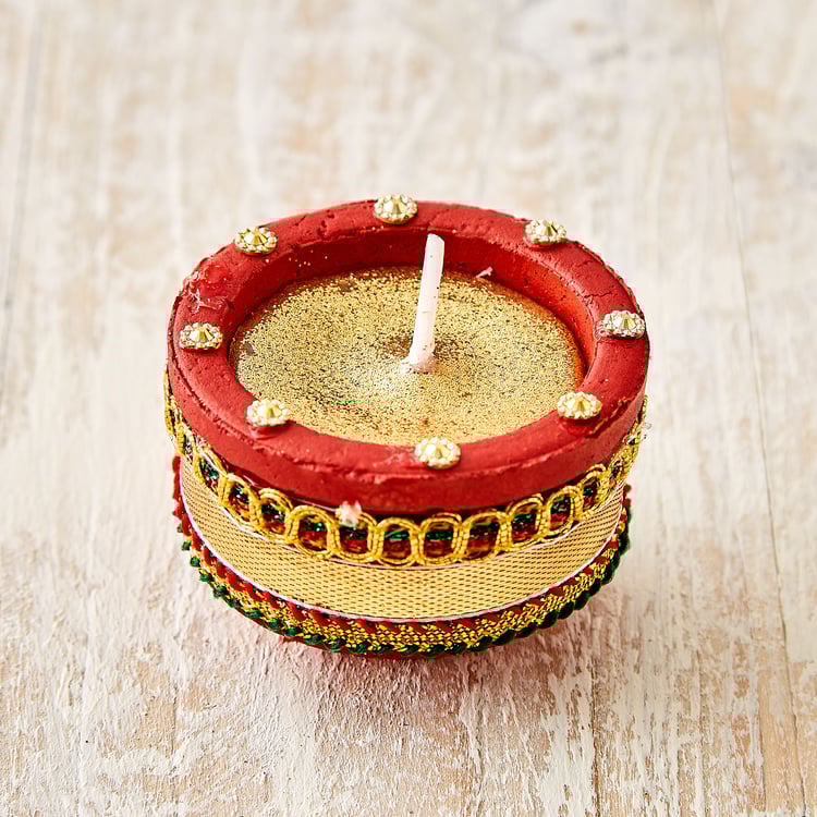 Utsav Set of 4 Clay Embellished Handi Diyas