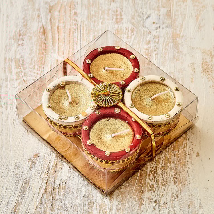 Utsav Set of 4 Clay Embellished Handi Diyas