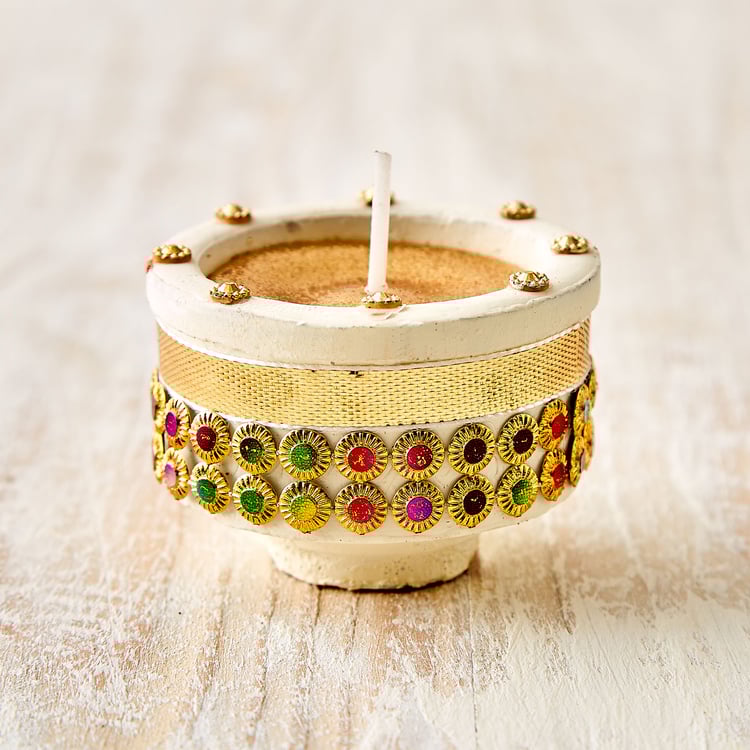 Utsav Set of 4 Clay Embellished Handi Diyas
