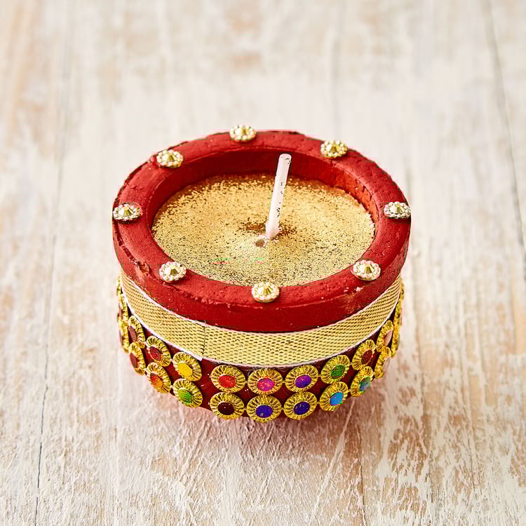 Utsav Set of 4 Clay Embellished Handi Diyas
