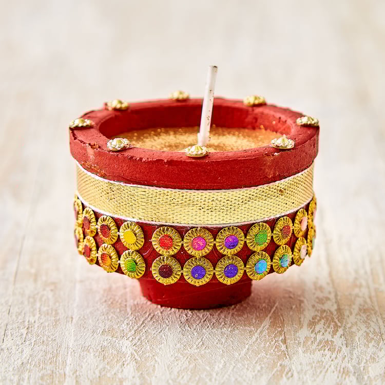 Utsav Set of 4 Clay Embellished Handi Diyas
