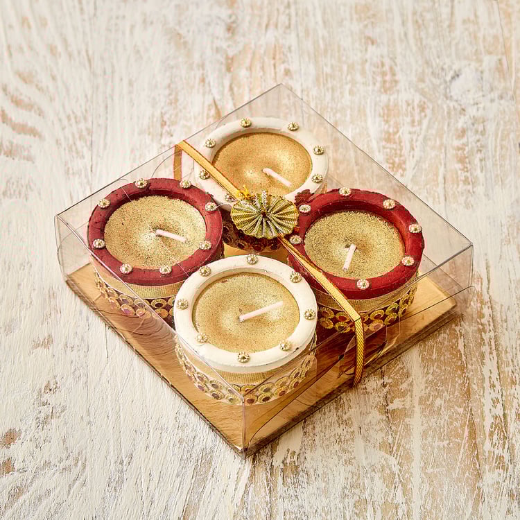 Utsav Set of 4 Clay Embellished Handi Diyas