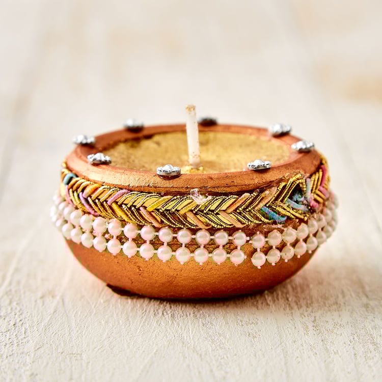 Utsav Set of 4 Clay Embellished Matki Diyas