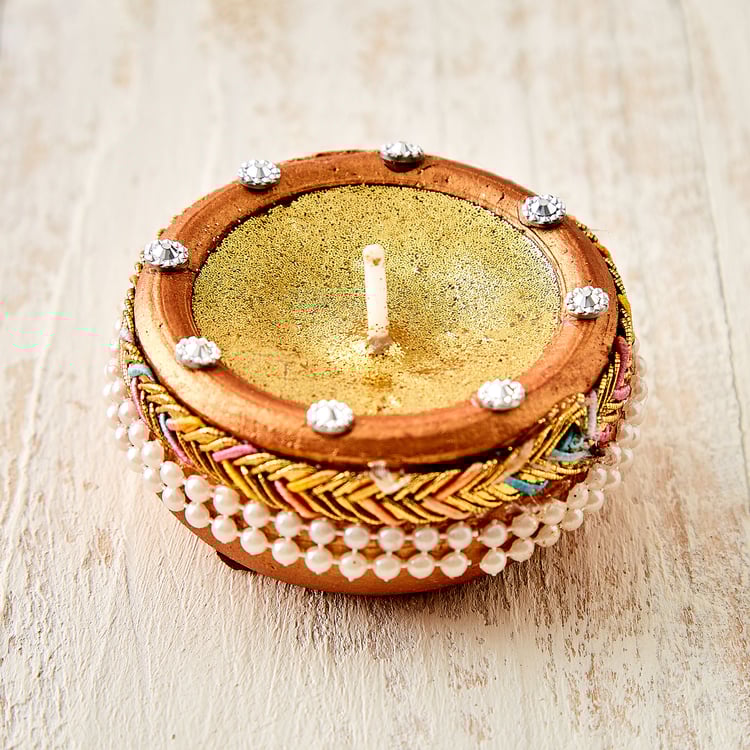 Utsav Set of 4 Clay Embellished Matki Diyas
