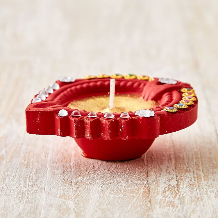 Utsav Set of 4 Clay Embellished Leaf Diyas
