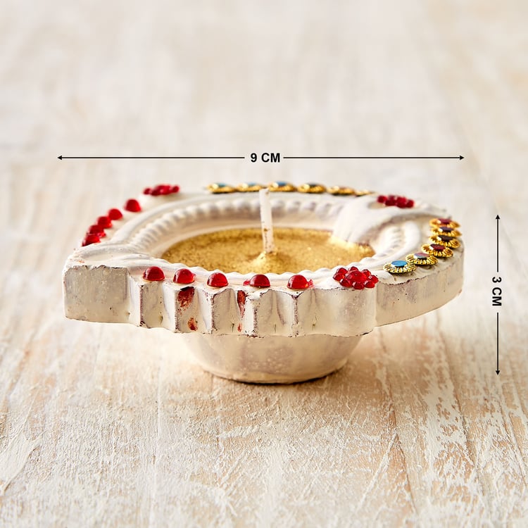 Utsav Set of 4 Clay Embellished Leaf Diyas