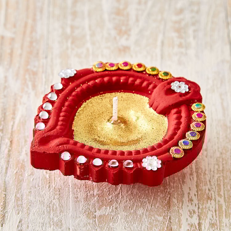 Utsav Set of 4 Clay Embellished Leaf Diyas