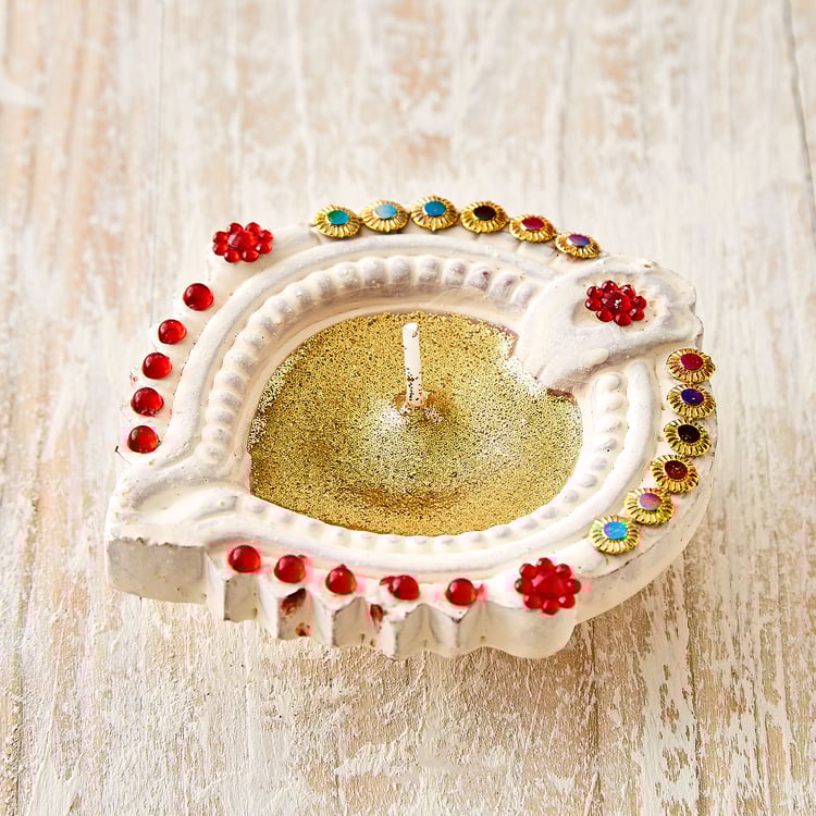 Utsav Set of 4 Clay Embellished Leaf Diyas