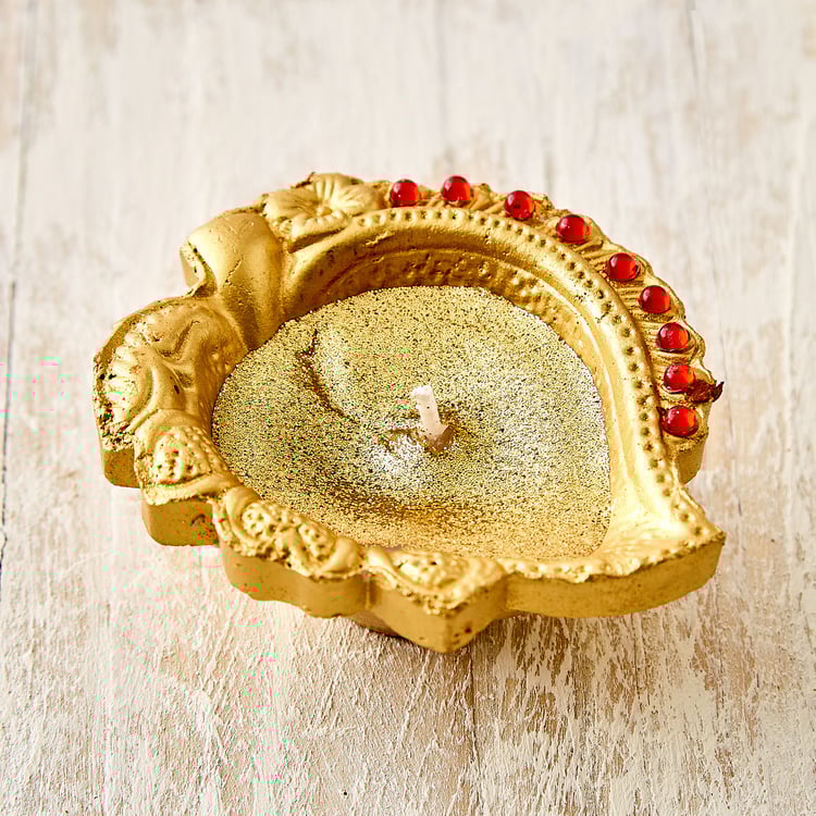 Utsav Set of 4 Clay Embellished Leaf Diyas