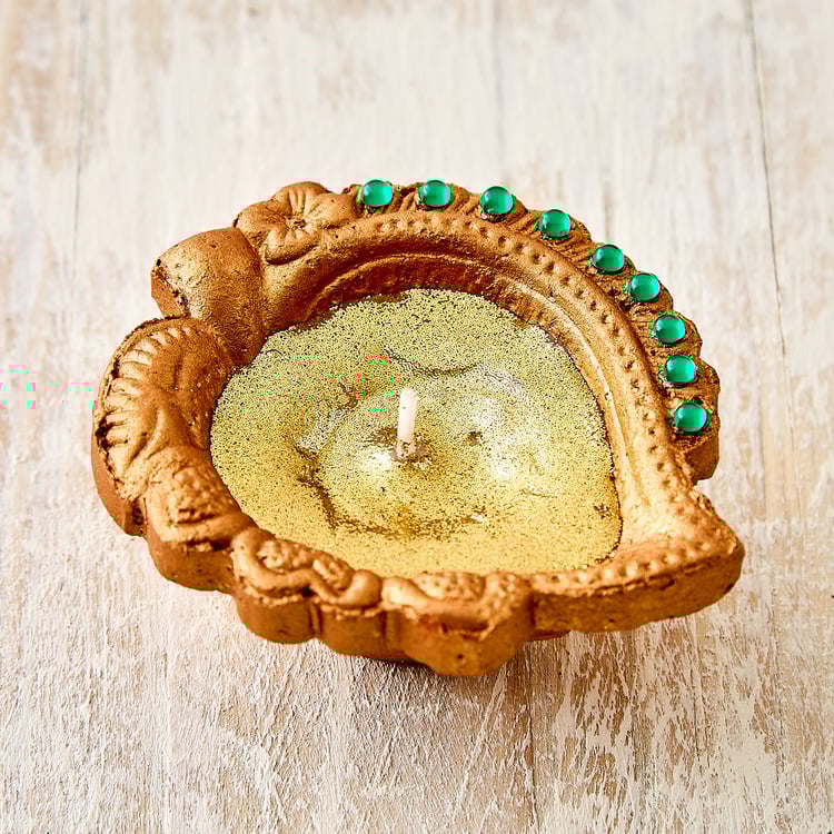 Utsav Set of 4 Clay Embellished Leaf Diyas