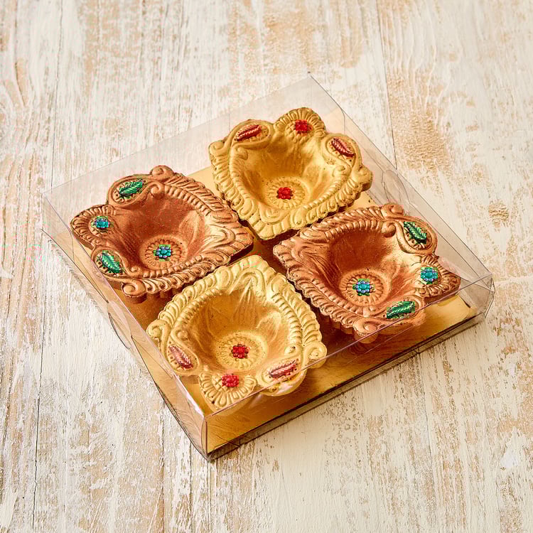 Utsav Set of 4 Clay Embellished Diyas